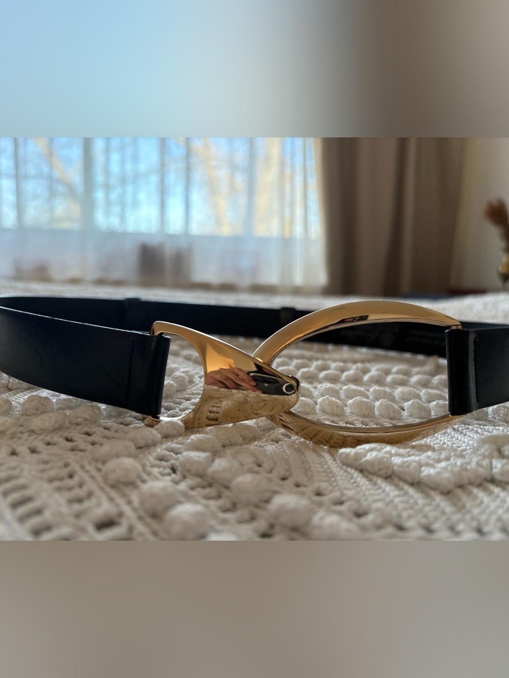 Gold Link Buckle Men’s Belt - Black Strap